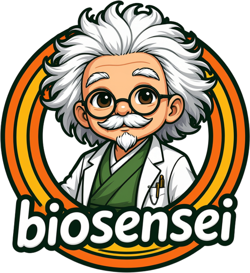 Dr BioSensei — a kindly white-haired sensei in a lab coat